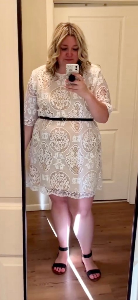 Boohoo Lace All Over Shift Dress with Belt