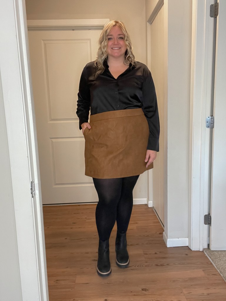 J. Crew Factory Suede Skirt Plus Size Banana Republic Factory Satin Shirt